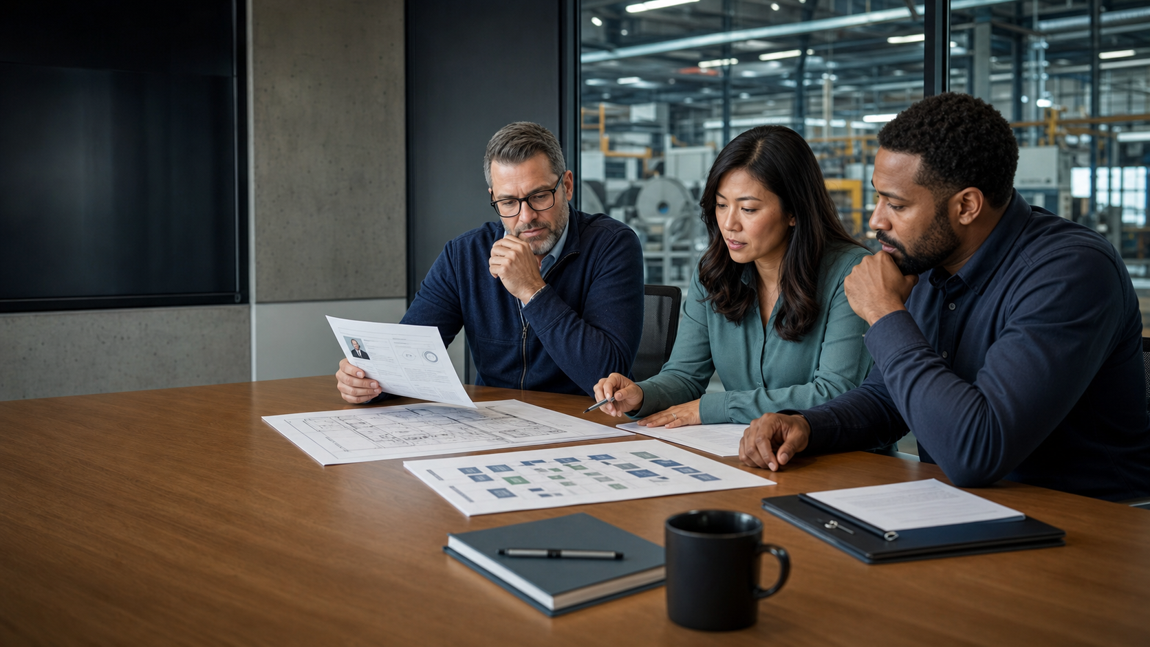 U.S. engineering, procurement and operations representatives reviewing a supplier expert profile and evidence checklist.